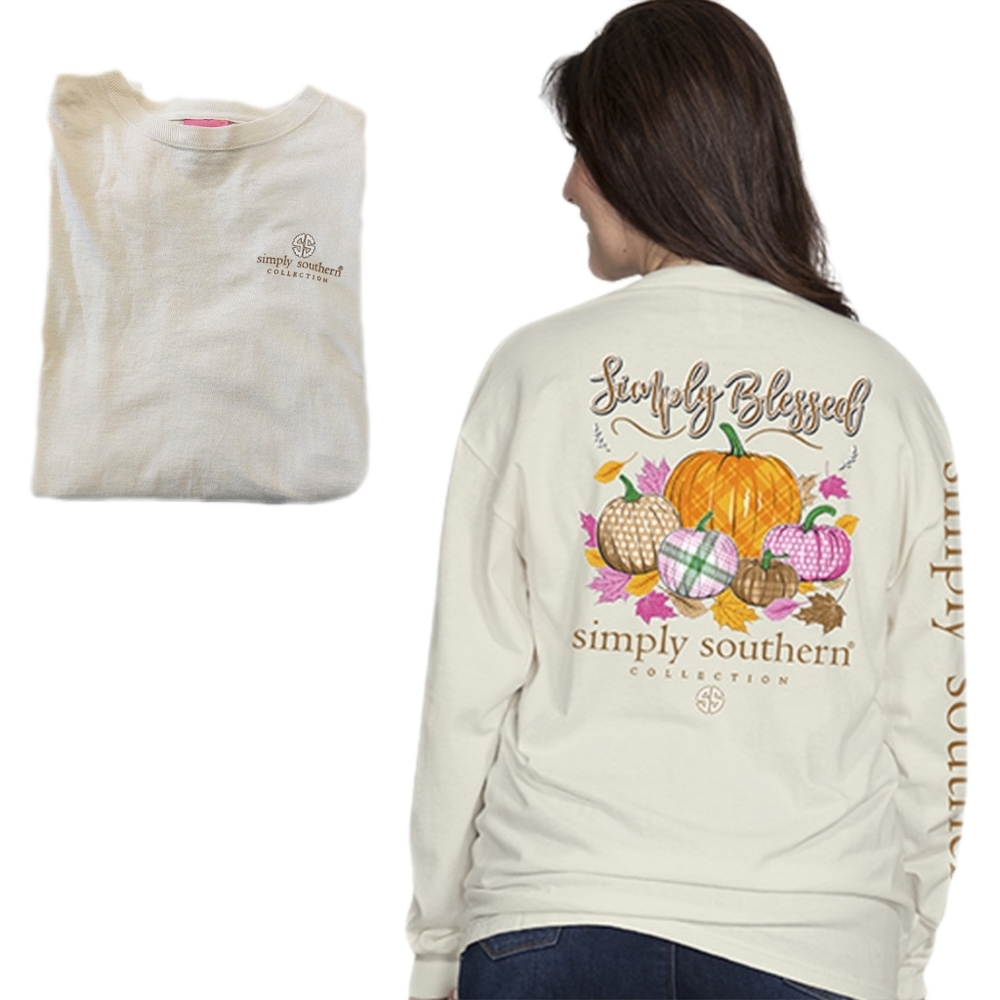 Simply Southern Women's M "Simply Blessed" Cream Long Sleeve Top